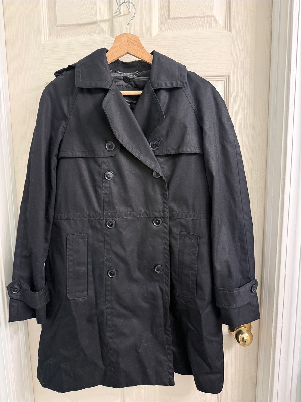 Women’s Black Double-Breasted Banana Republic Trench Coat with removable vest
